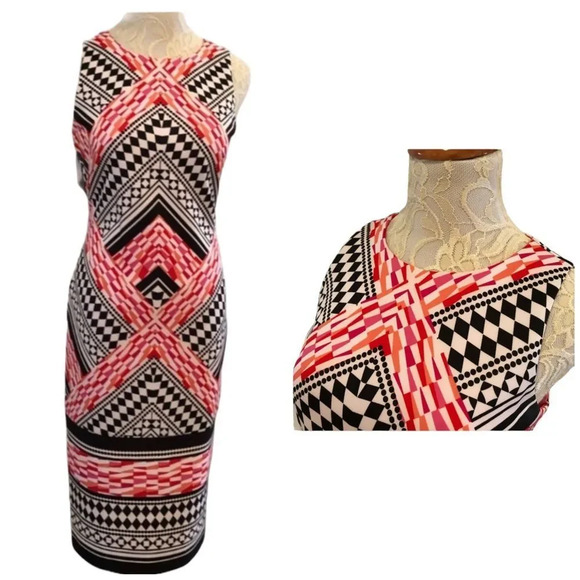 Vince Camuto Geometric Scuba Dress Black Pink